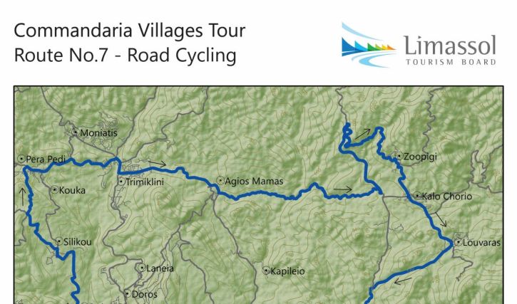 Route: The tour of Commandaria (Road Bike)  Gerasa - Louvaras - Kalo Chorio - Zoopigi – Agios Mamas - Trimiklini - Pera Pedi - Silikou - Saint George - Alassa - Korfi - Apaisia ​​- Gerasa (Asphalt rou